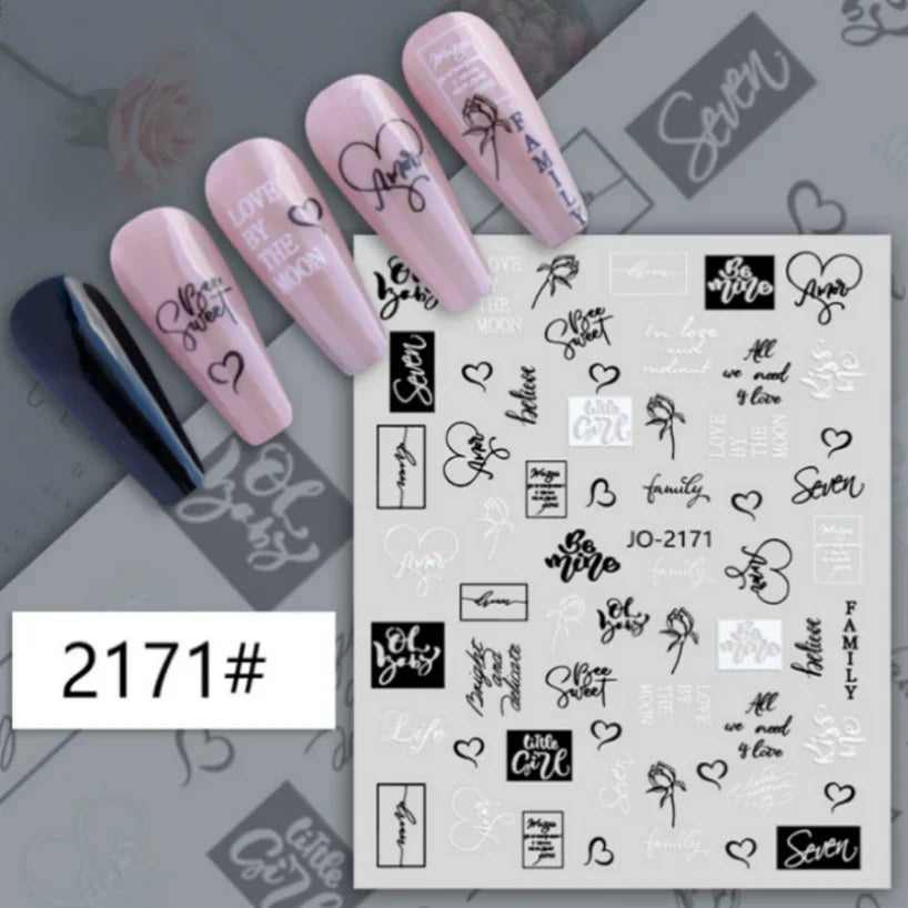 1PCS Laser Love Letter Nail Sticker Nail Art Decoration Flower Star supplies Decals Press On Nails Stickers Parts