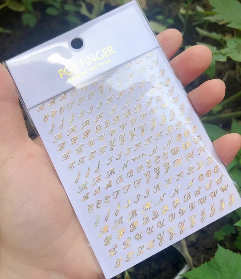 Numbers Decals Roman 26 English Alphabet 3D Self-adhesive Nail Art Decal Sticker Word Small Letter Nail Tattoos Decal Stickers