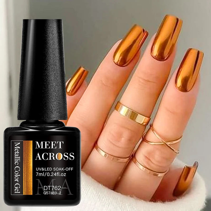 MEET ACROSS 7ml Red Blue Green Metallic Gel Nail Polish Super Bright Mirror Effect Semi Permanent LED UV Gel Nail Art Varnish