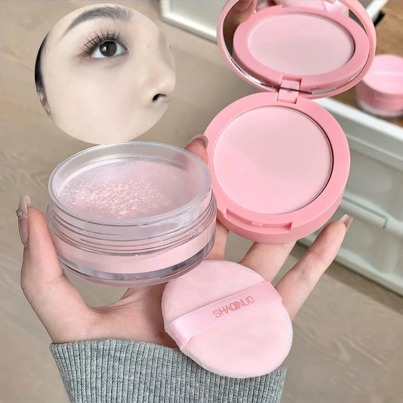 Rose Pink Makeup Loose Powder 2-in-1 Setting Powder Waterproof Oil Control Lavender Purple Transparent Pressed Powder Concealer