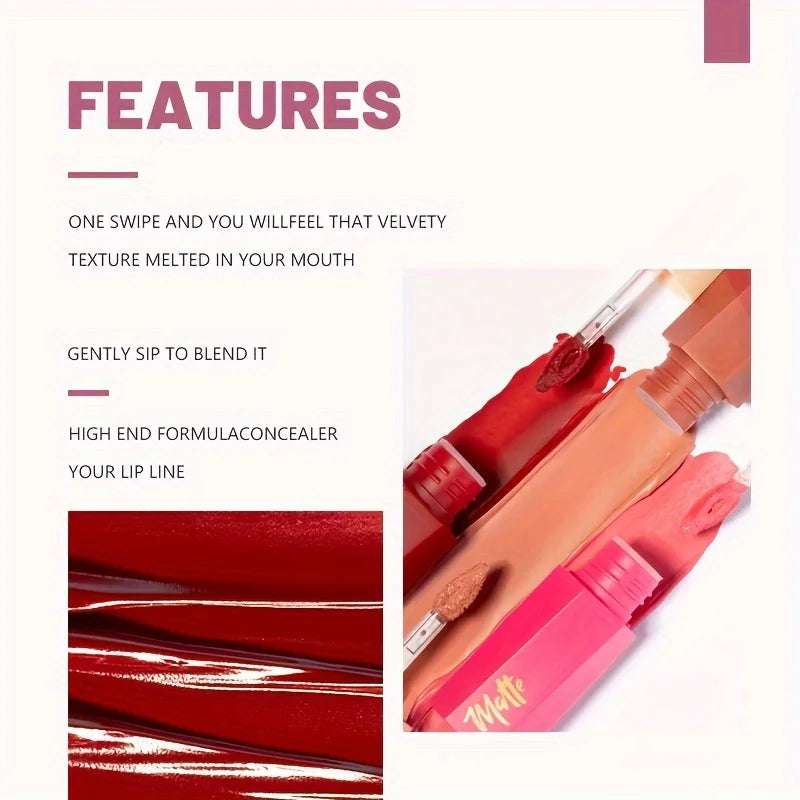 Velvet Matte Liquid Lipstick, Lightweight Thin-as-Fog Texture, Long Lasting Waterproof Lip Makeup Gift for Women