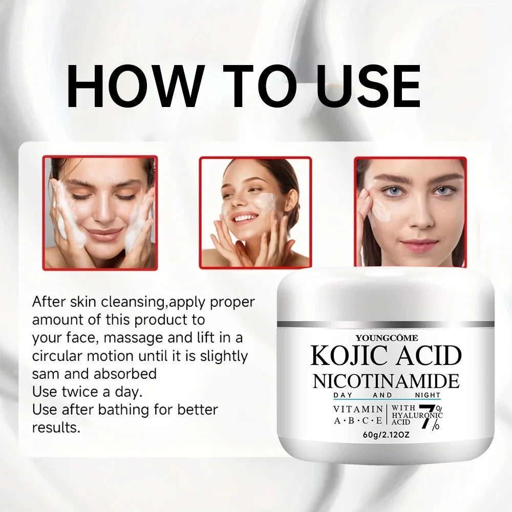 Day & Night Facial Cream with Kojic Acid, Niacinamide, Vitamins A/B/C/E and Hyaluronic Acid - Daily Hydrating & Nourishing Skinc