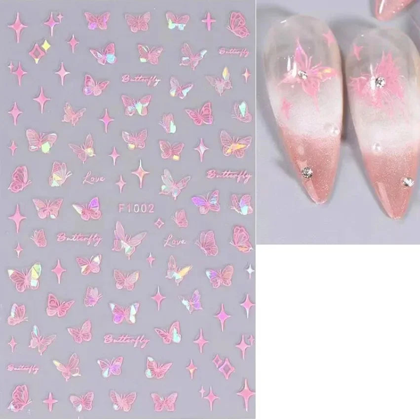 1PCS Black White Butterfly Laser Nail Stickers Y2K Nail Art Decoration Abstract Lines Bronzing Flowers Stickers For Nails