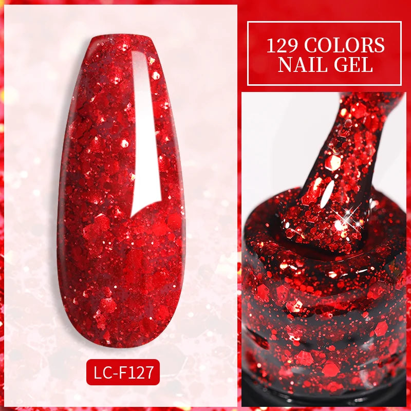 LILYCUTE Silver Glitter Gel Nail Polish Colorful Shining Sequins Semi Permanent Soak Off Need Base Top Coat Nail Art Gel Varnish