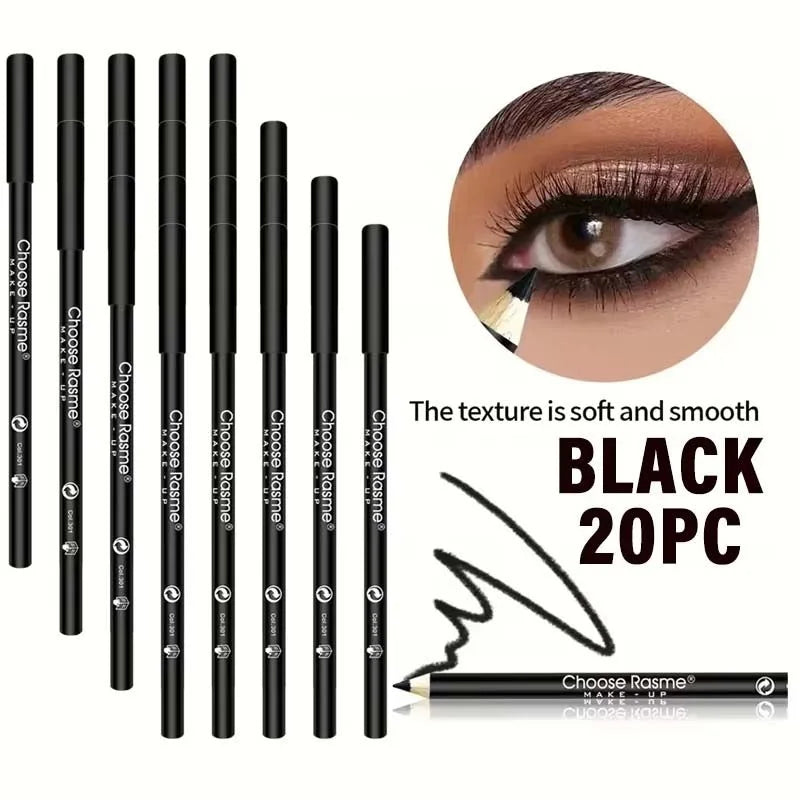 1-20Pcs Waterproof Eyeliner Pencil Long-Lasting High Pigmented Black Wooden Eyeliner Eyebrow Pen Hard Refill Smooth Eyes Makeup