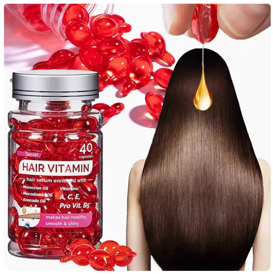 Amococo 6/8pcs Hair Vitamin Serum 40 Capsules Each Moroccan Oil Hair Oil Capsules Leave In Treatment with Macadamia Avocado Oil for Dry Frizzy Hair Smooth Shiny Hair Care