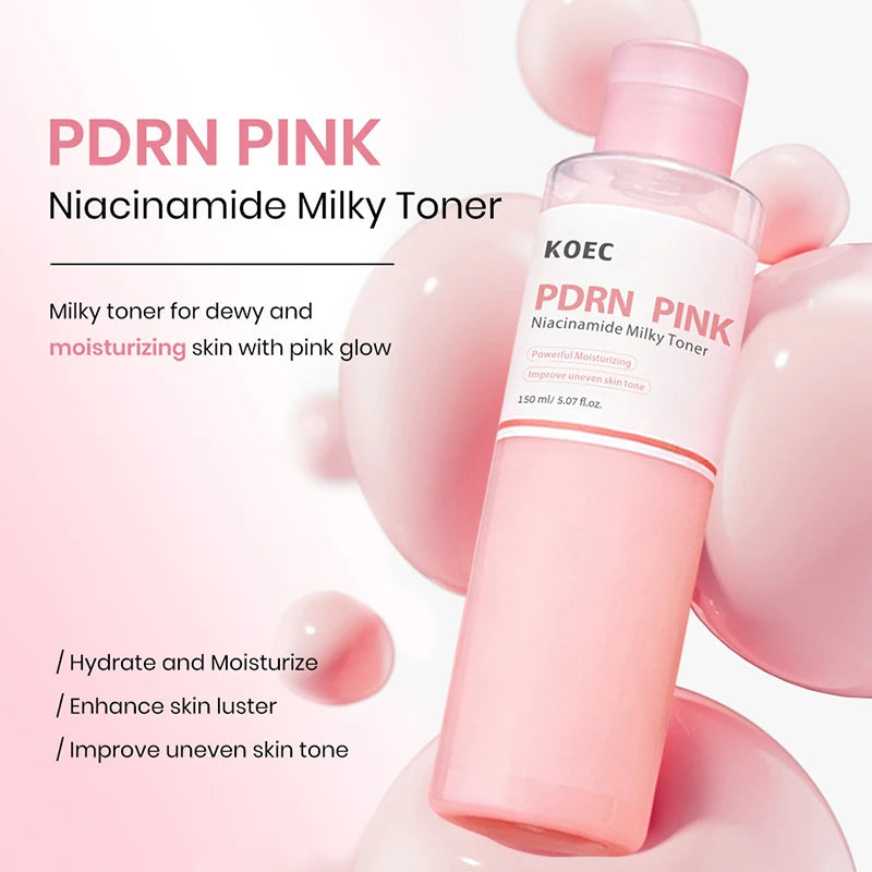 PDRN & Niacinamide Milky Toner 150g, Pink Hydrating Essence Lotion, Brightening Moisturizer for Glowing Skin, Korean Skin Care