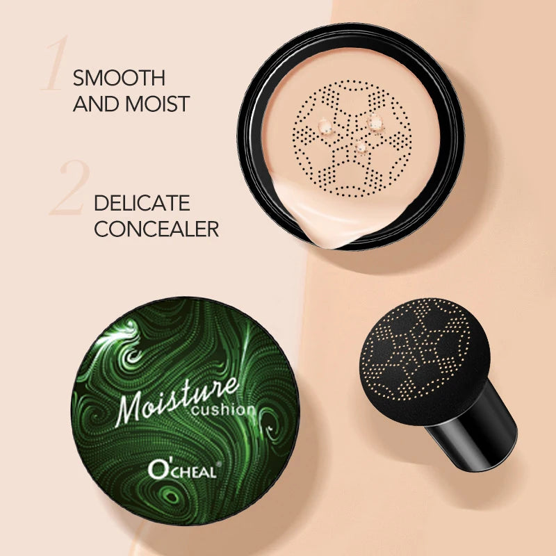 Ocheal BB Cream Air Cushion Compact Make Up Foundation Concealer Cream for Face Cosmetics Makeup Mushroom Head Puff