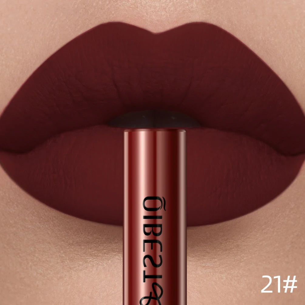 QIBEST Sexy Lipgloss Lasting Velvet Matte Lip Gloss Liquid Lipstick Makeup Women Beauty Nonstick Cup Waterproof Red Lipstick