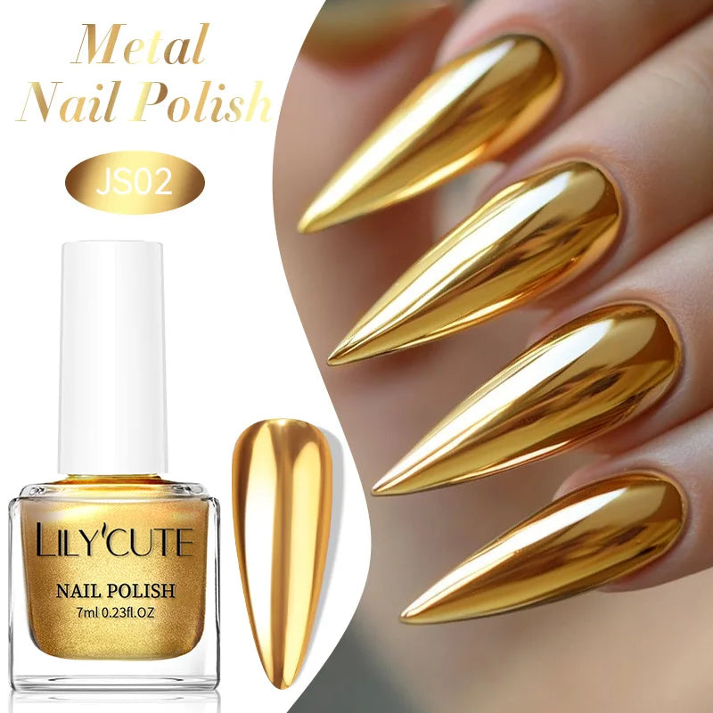 LILYCUTE 7ML Super Bright Silver Metallic Nail Polish No Need Lamp Quick Dry French Style Glass Bottle Manicure Nail Art Varnish