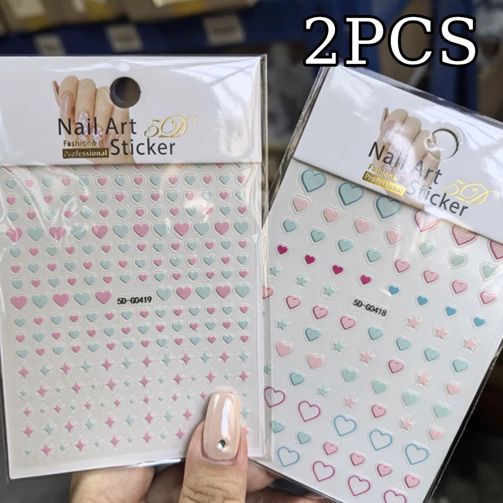 2pcs Valentines 3D Red Lips Print Nail Art Stickers Pink Kisses Nail Decals Adhesive Slider Valentine's Day Manicure Accessories
