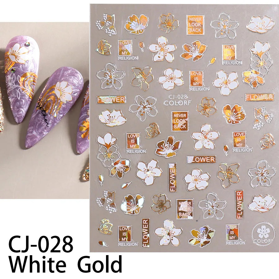 Shiny Gold Star Moon Sun Nail Stickers for Manicure Accessories Heart Feather Animals Printing Self Adhesive Nail Wrap