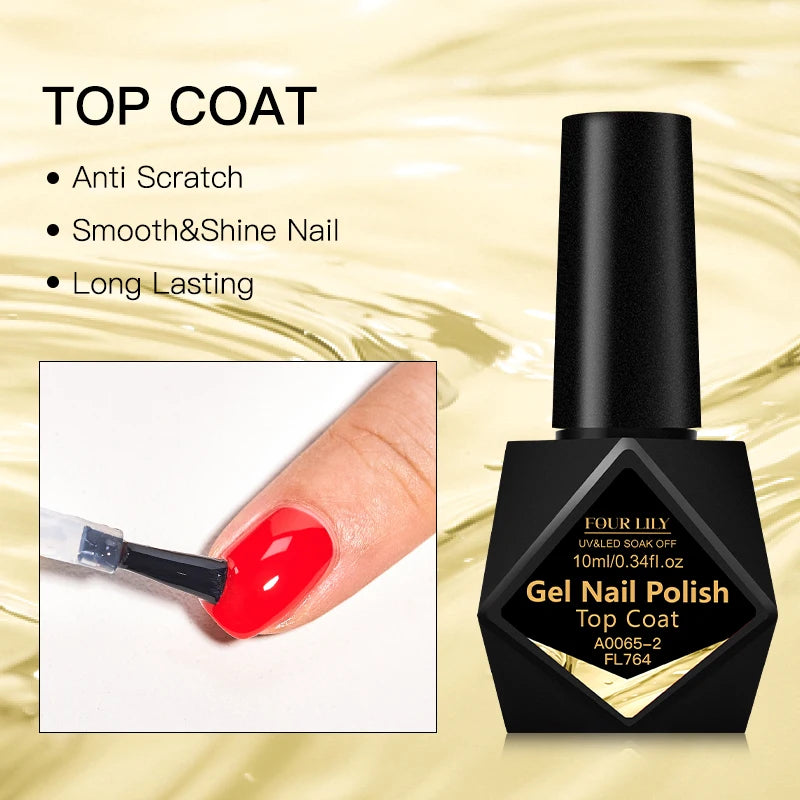 FOUR LILY 10ml Base Gel, Top Coat, Matte Top Coat Functional Nail Care Long Lasting UV/LED Varnish Gel Nail Polish Manicure