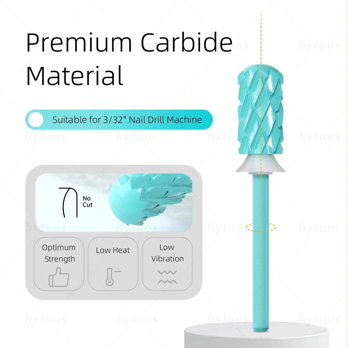 HYTOOS 5XC Carbide Nail Drill Bits hytoos-green Coating Dome Safety Barrel Bit for Thick Gel & Acrylic Removal Pro Manicure Tool