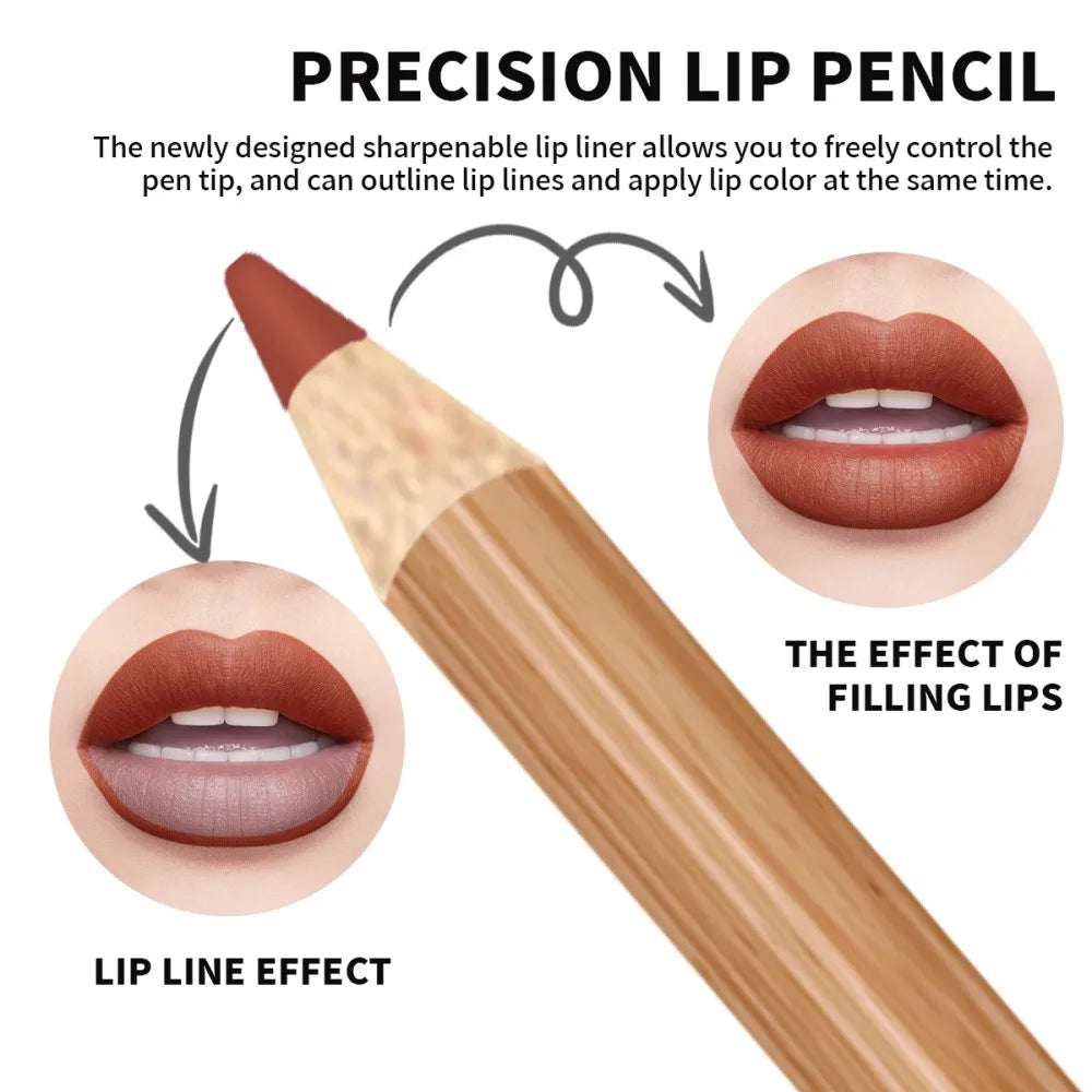 12 Color Nude Matte Lipstick Pencil Long-lasting Waterproof Lip Pencil High Pigmented Lip Liner Lip Makeup Tool