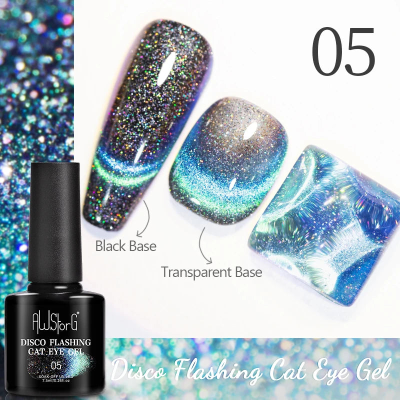 AWStorG Intense Rainbow Cat Eye Gel 5ml Holographic Laser Magnetic Nail Gel Soak Off UV LED Gel Polish Shiny Rainbow Manicur