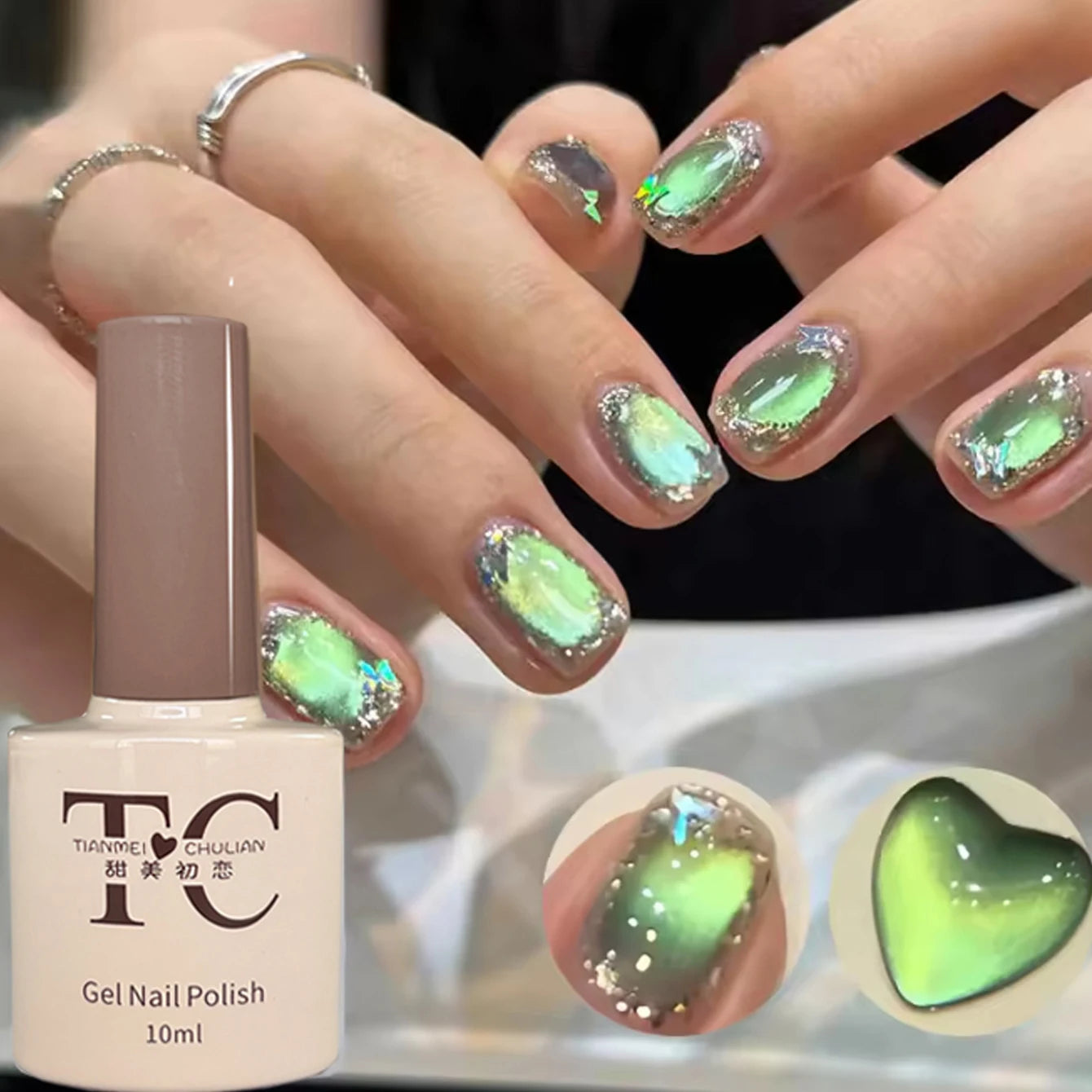 TC 10ML 2026 New Star Bamboo Cat Eye Nail Supplies Pavilion Strobe Green Glass Bead Cat Eye Magnetic Gel Polish Summer Nails