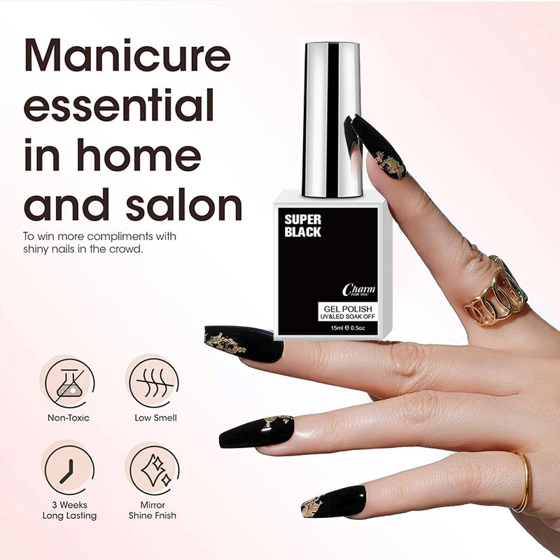 15ml Classic Gel Nail Polish, Vibrant Black,White Red Shades Varnish Easy Soak Off UV LED Nail Gel for Home Salon & DIY Nail Art