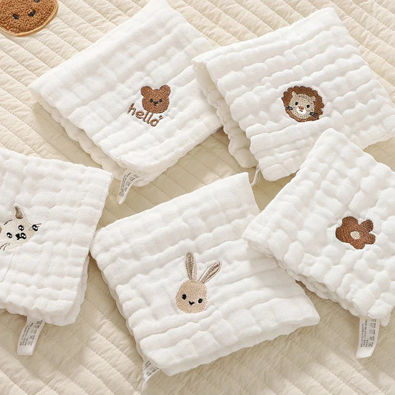 2/3/5pcs Baby Towels Toddler Soft Washcloth Burp Cloth 6 Layer Cotton Embroidery Hand Face Wipes Newborn Bib Kids Handkerchief