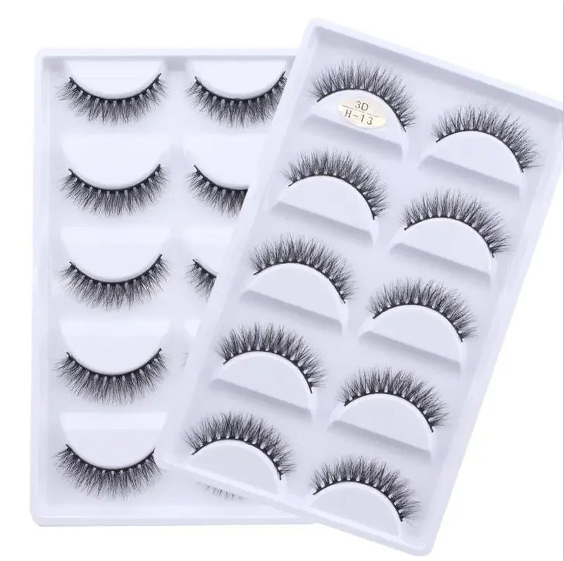 AMSNCN NEW 5Pair 100% Real 3D Mink Lashes Soft Natural False Eyelashes Makeup Long Eye Lashes Eyelash Extension CiliosH13mini