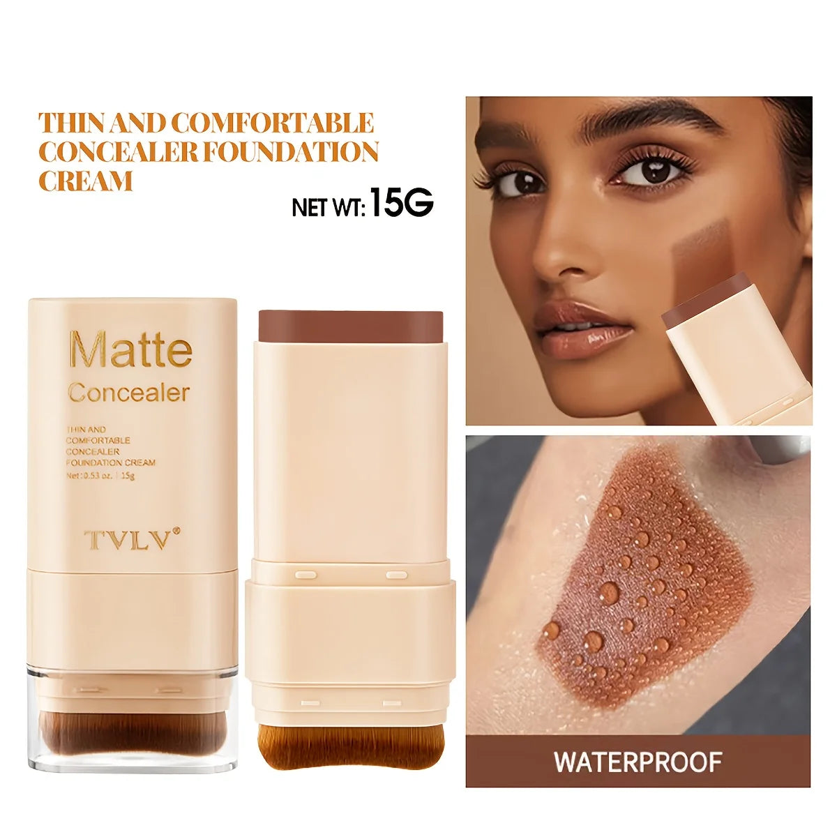 2-in-1 Concealer Eraser Dual-Head Foundation Stick with Brush Head Nine Colors European and American Waterproof Non-Caking Solid Foundation Cream 15G/Stick - 1 Stick