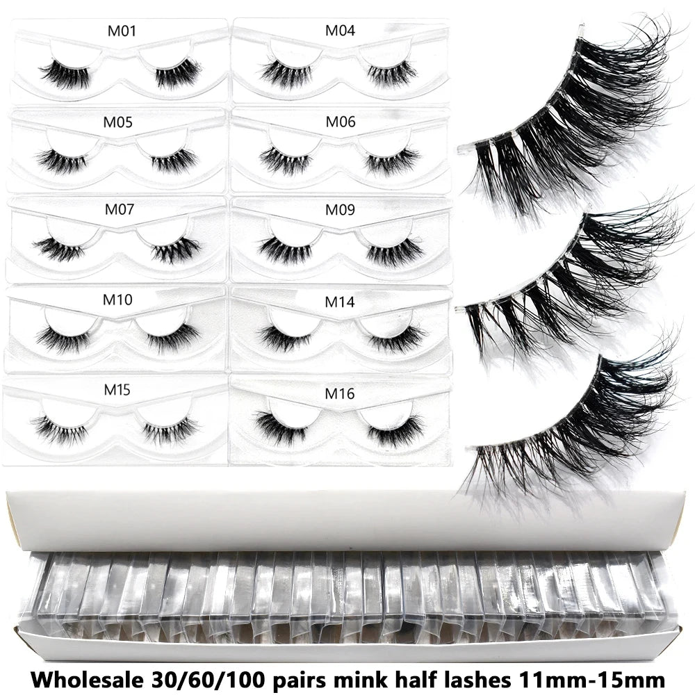 Bulk Items 10/30/60/100 Pairs Mink Half Lashes Natural Long Fluffy Wispy Half False Eyelashes Extension Lightweight Short Lashes