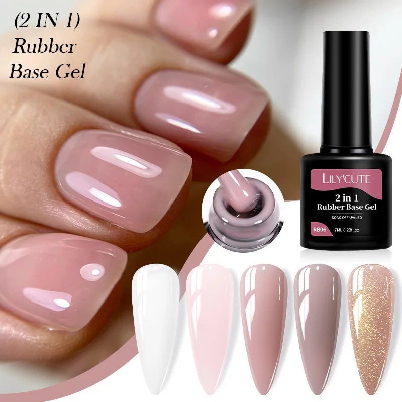 LILYCUTE 7ml Nude Jelly Rubber Base Gel Nail Polish Colorful Reinforcing Repair Thin Cracked Nails DIY Salon Manicure Color Gel