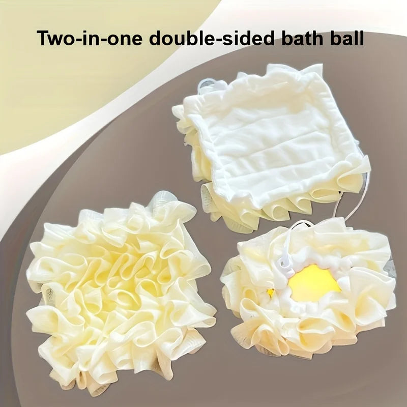 1pc 2-in-1 Bath Sponge and Washcloth Holds Soap No Lint With Hanging Loop Bath Sponge Bathroom Washcloth