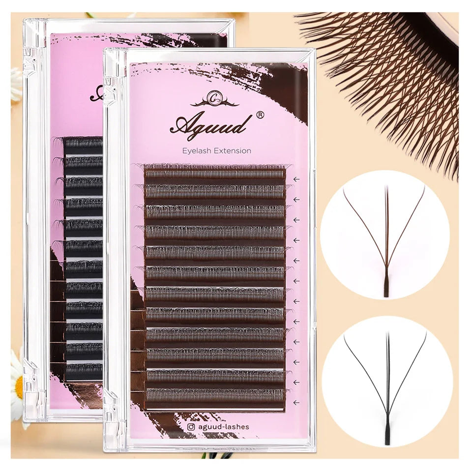 NEW L M Curl Brown 3D Fairy Lashes Premade Bloom Fans Eyelash Extension 3D Clover Spike Hand Woven Dark Brown 3D W Shaped Lashes