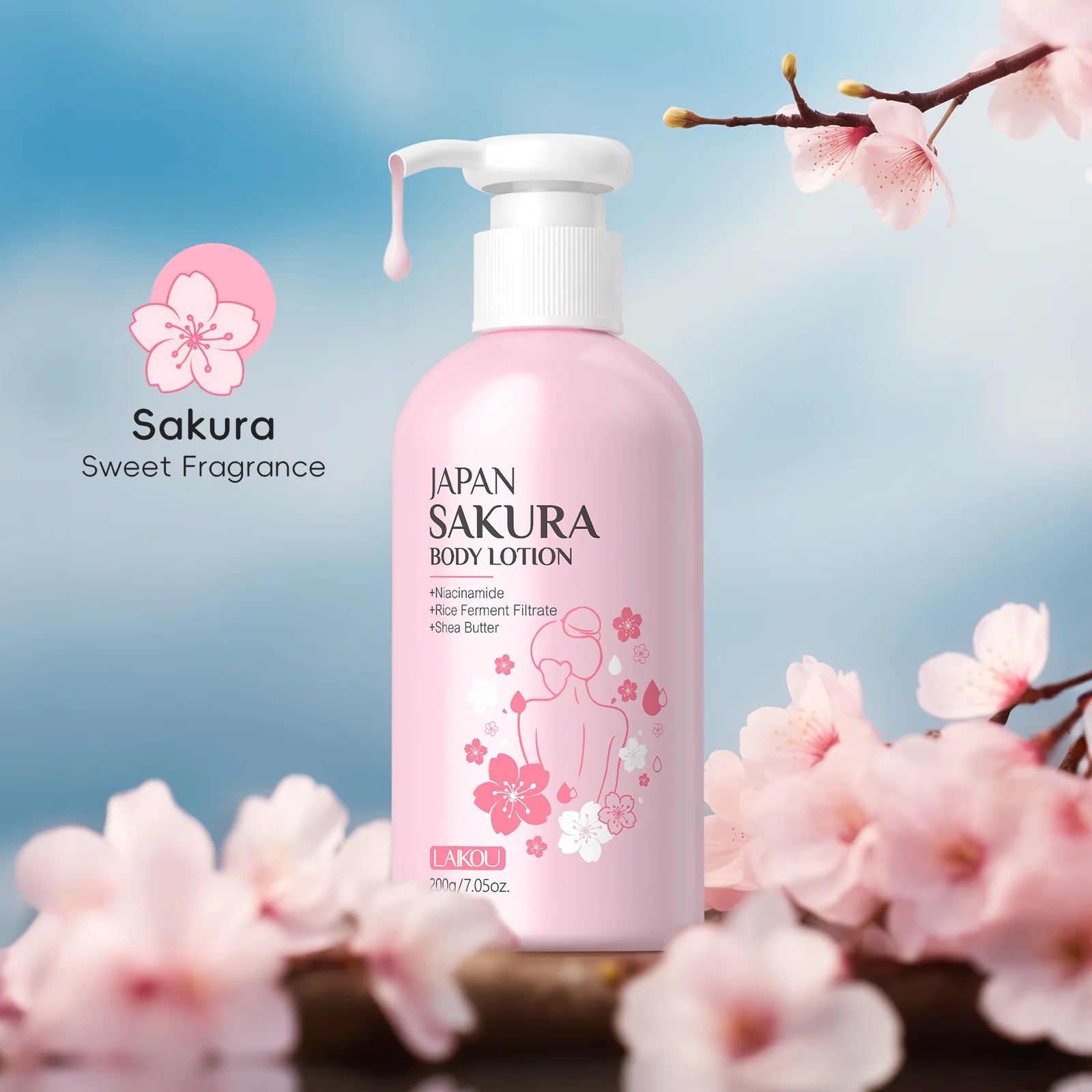 Laikou Cherry Blossom Body Lotion Moisturizing & Repairing  Winter Chapped Skin Care Moisturizing Without Greasiness 200g/120g