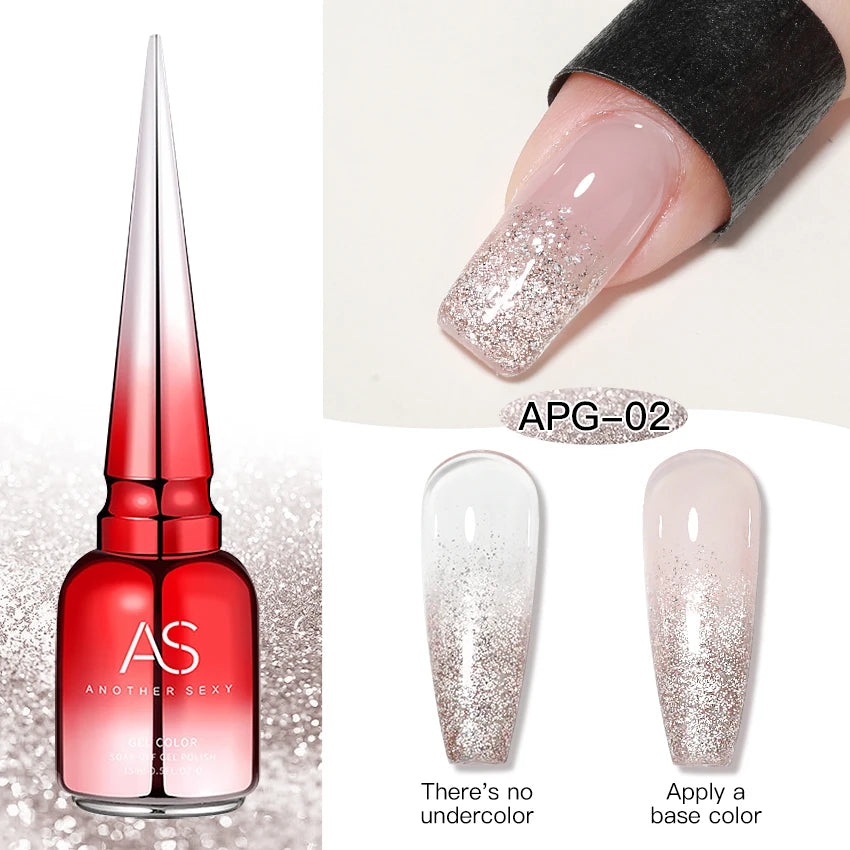 AS 15ml Sparkle Platinum Gel Nail Polish Shiny Pink Gold Silver Glitter Painting Gel Drawing Semi Permanent Tpo Free Varnish