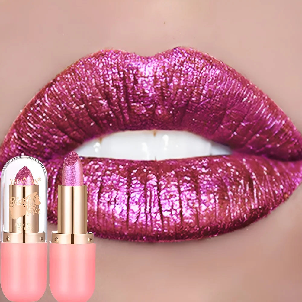 7-Color Aurora Chameleon Metallic Lip Stick High Shine Long-Lasting Diamond Blue Purple Lip Gloss for Halloween & Stage Makeup