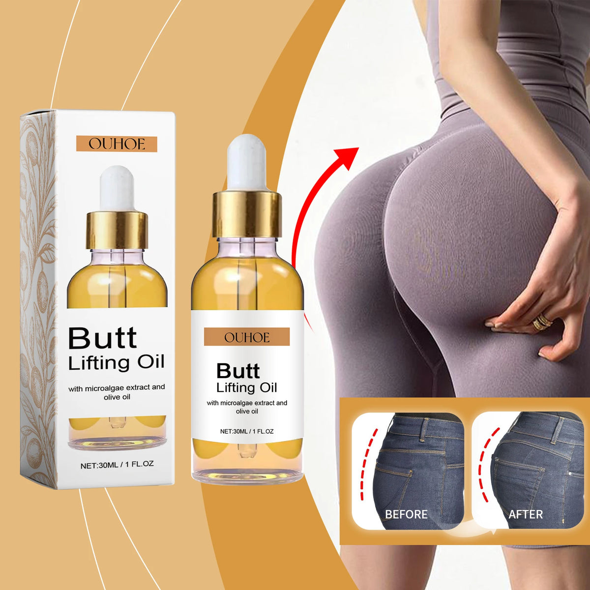Buttock Enlargement Oil Hip Lifting Growth Firming Nourishing Moisturize Skin Tighten Pores Enhance Elasticity Body Massage Care