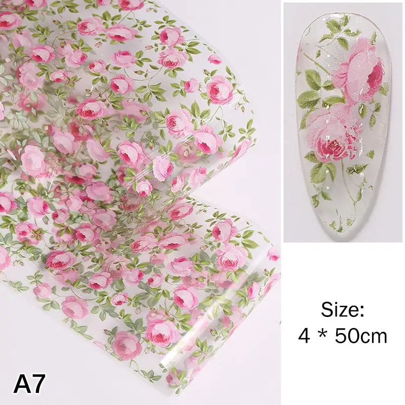 ✰✪Rose Flower Nail Art Transfer Foil Stickers 100cm Long Strip for Salon and Home Use Easy DIY Manicure Decoration