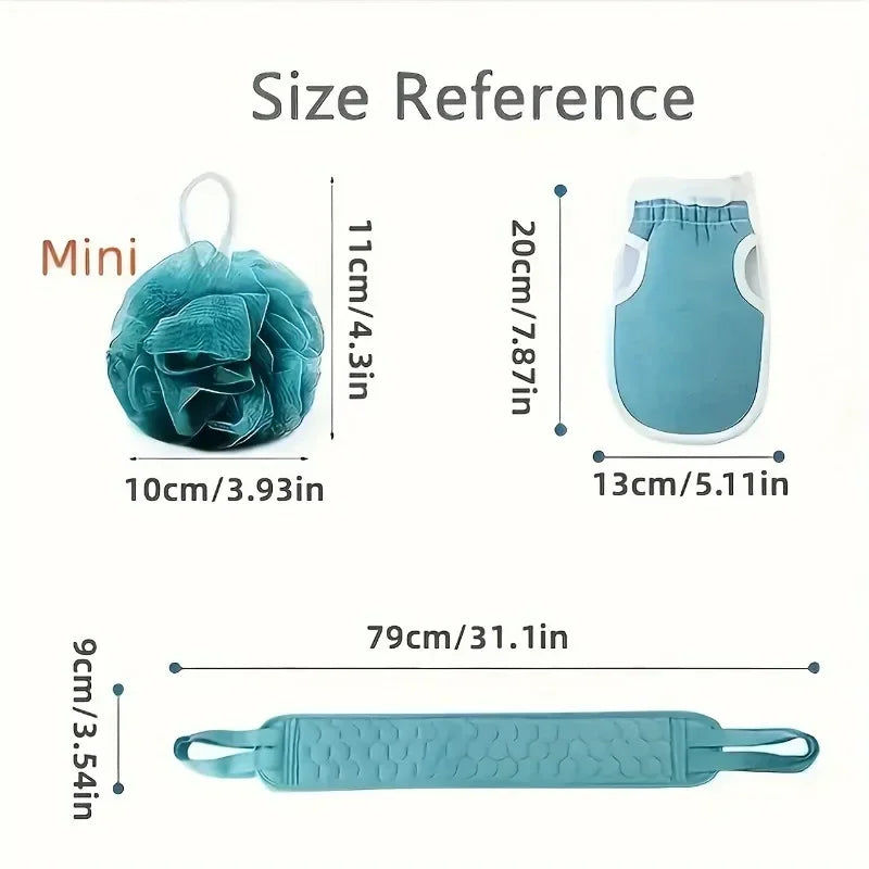 3pcs/set Bath Exfoliating Set Bath Towel Gloves Bath Flower Household Removal Combo Set Body Scrubber Bathing Accessories