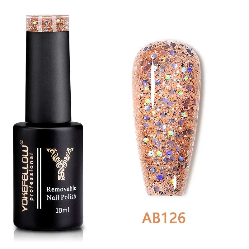 2024 New YOKEFELLOW 10ML Reflective Glitter Gel Nail Polish Soak Off UV Gel Varnish Colorful Nail Gel Polish For Manicure
