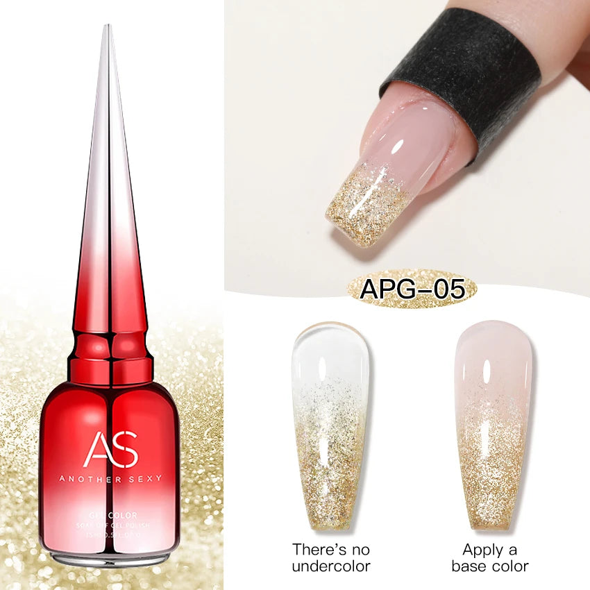 AS 15ml Sparkle Platinum Gel Nail Polish Shiny Pink Gold Silver Glitter Painting Gel Drawing Semi Permanent Tpo Free Varnish
