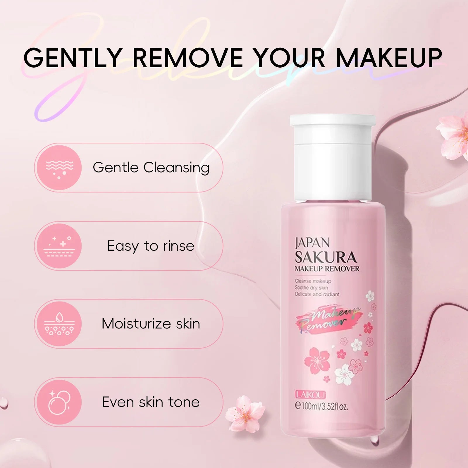 LAIKOU Portable Makeup Remover Lashes Cleansing Liquid Water Lip Eye Gentle Care Make-Up Travel Skin Remover Face Skincare 100ml