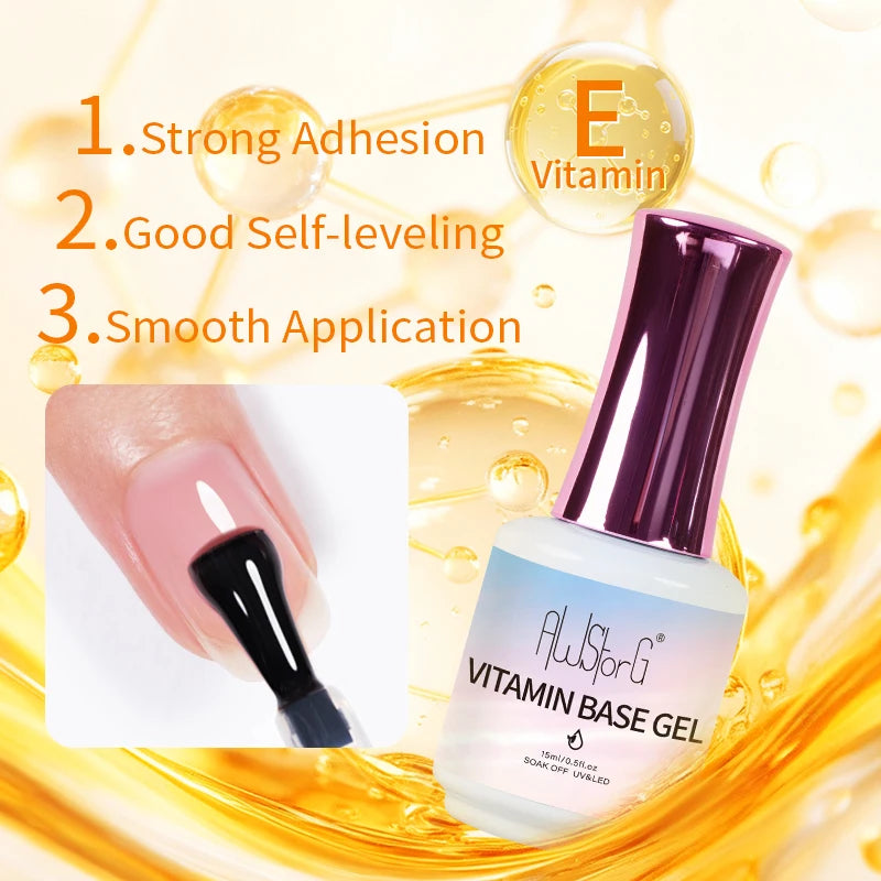 AWStorG 15ML Vitamin E Base Coat Nail Strengthener Gel Nail Polish Semi permanent UV Durable Base Varnish Protects Nails