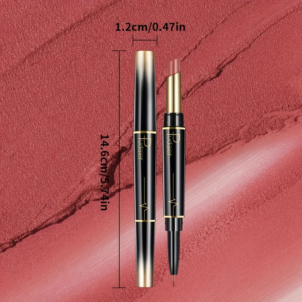 Double-Ended Lip Liner Lipstick Pencil Moisturizing Semi-Matte Formula for Precise Lines & Full Coverage Long-Lasting Hydration