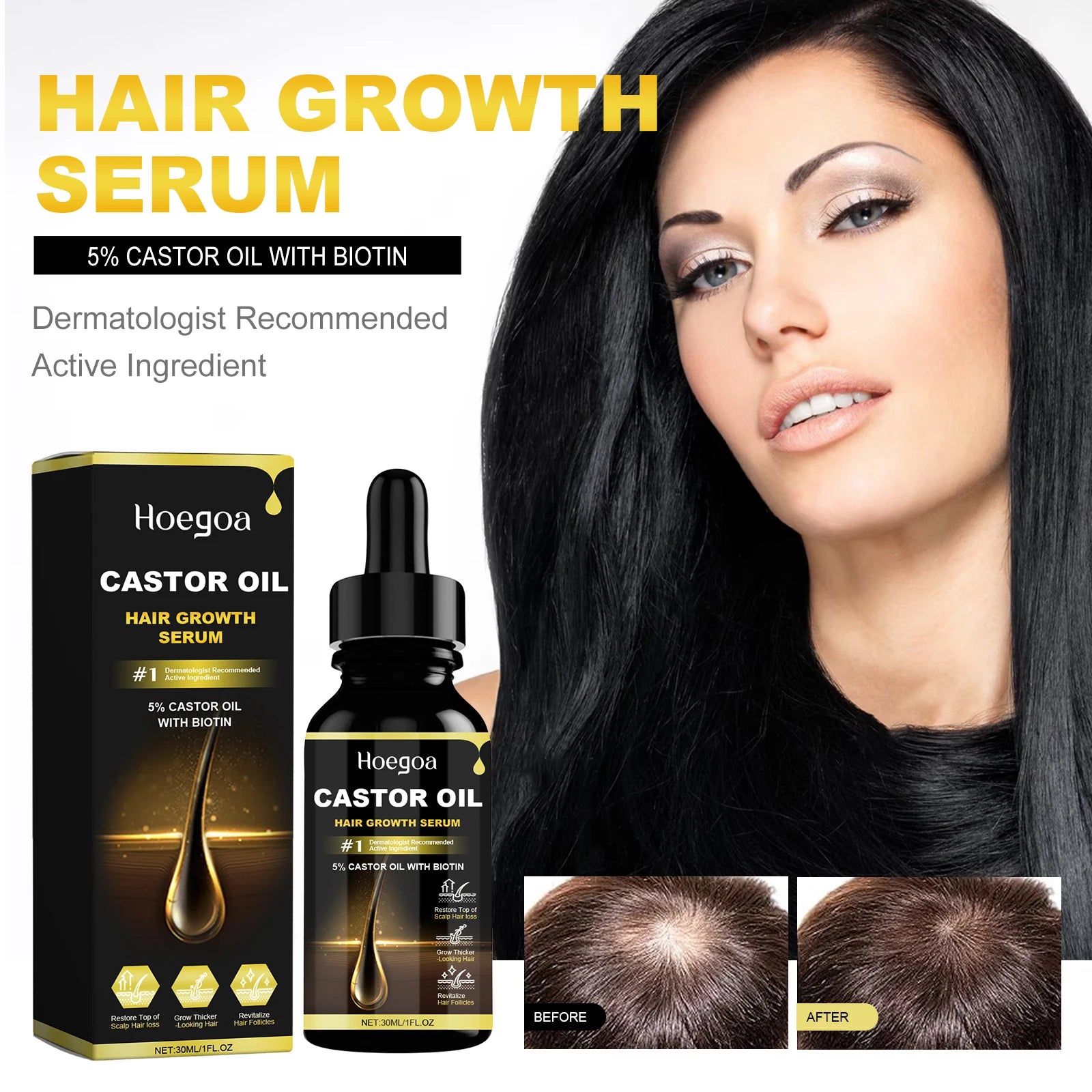 30ml Castor Oil Hair Thickening Essential Oil Nourish Scalp Massage Refreshing Hair Growth Repair Smoothing Hair Care Oil