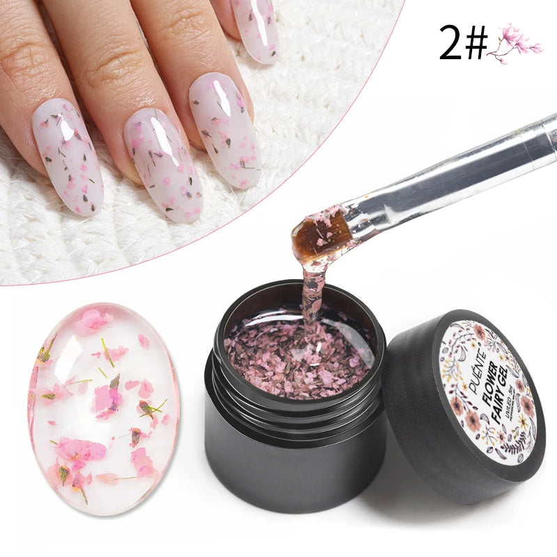 PUENTE 5ml Flower Fairy Gel Nail Polish Pink Blue Purple Natural Dried Flowers Gel For Nail Art Soak Off UV Varnish For Manicure