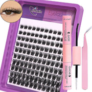D Curl Fluffy Cluster Lashes Natural Look DIY Eyelash Extensions Kit with Lash Bond, Seal and Lash Tweezers