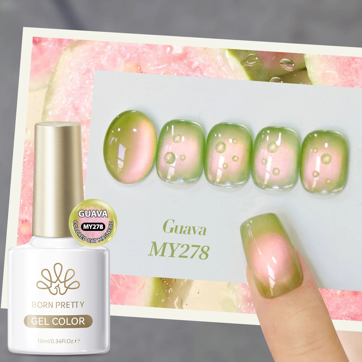 BORN PRETTY 10ml Fruit Green Purple Cat Magnetic Gel Nail Polish 2025 New Whitening Guava Grape Glass Bead Nail Varnish Supplies