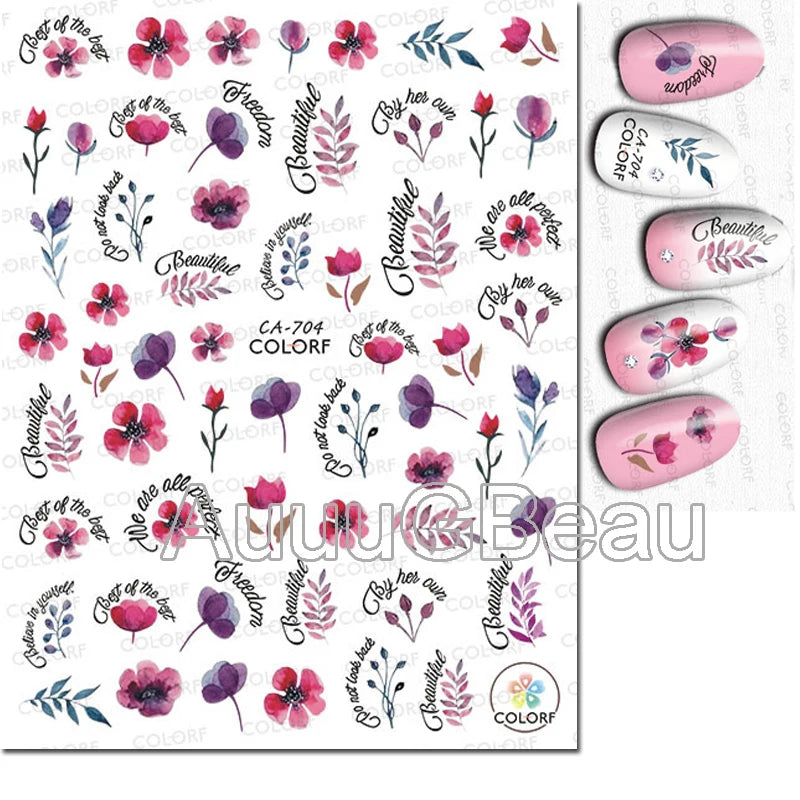 3d Nail Art Decals Geometric Lines Daisy Sunflowers Letters Adhesive Sliders Nail Stickers Decoration For Manicure