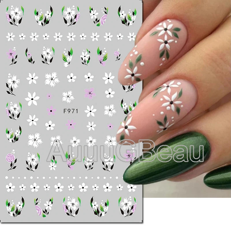 3d Nail Art Decals Geometric Lines Daisy Sunflowers Letters Adhesive Sliders Nail Stickers Decoration For Manicure