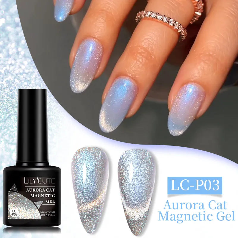 LILYCUTE 7ML Ocean Blue Cat Magnetic Gel Nail Polish Sparkling Glimmer Gel Polish Semi Permanent UV Magnet Gel Varnish Nail Art