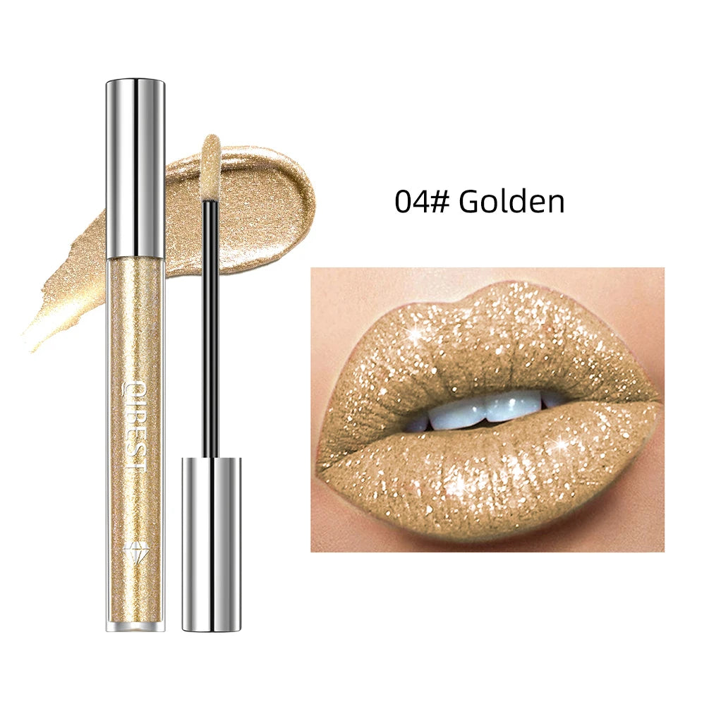 QIBEST shimmer lip gloss beauty girl diamond glitter lip tint waterproof long lasting 6 colors gray flash liquid lipstick makeup