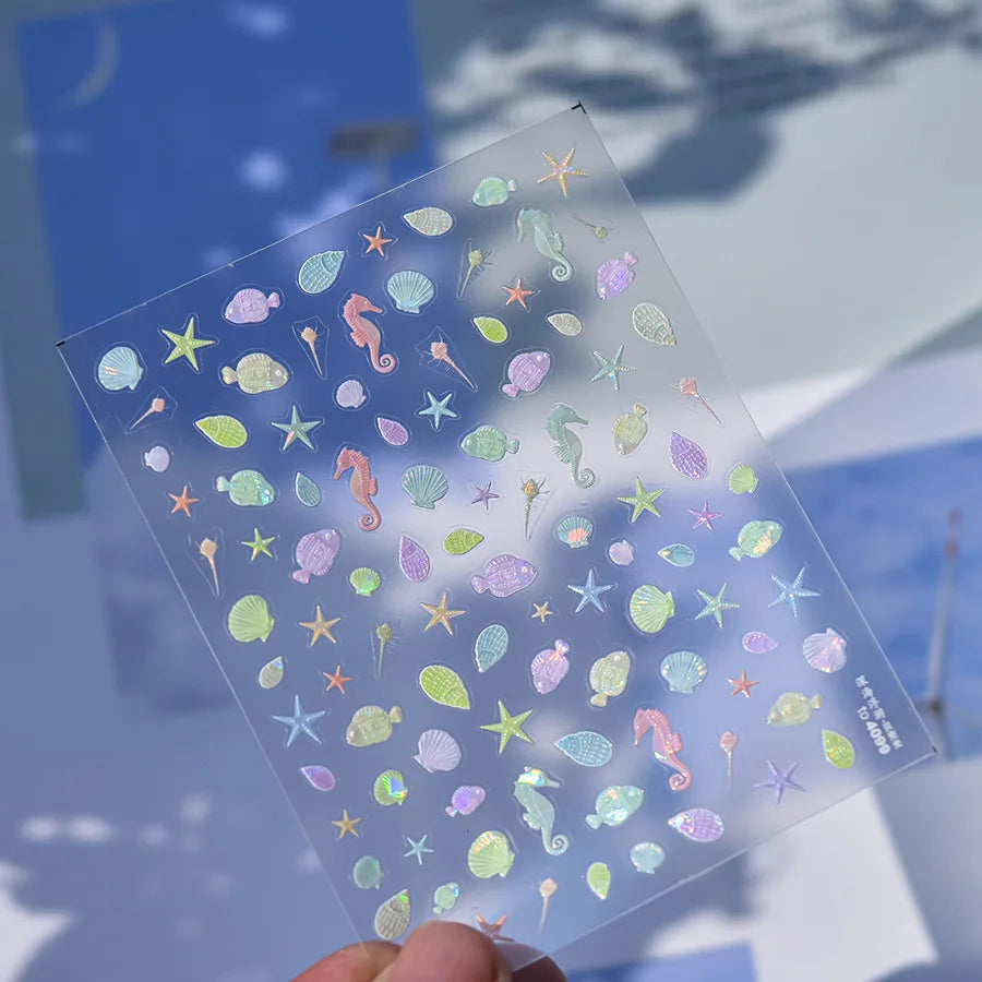 1pcs 5D Kawaii Jelly Fish Nail Art Stickers Blue Jellyfish Adhesive Nail Art Decorations Stickers 3D Manicure Decals Accessories