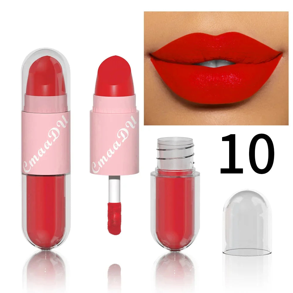 18Color 2In1 Matte Velvet Liquid Lipstick Double Head Sexy Red Purple LipGloss Moisturizing Lasting Waterproof Lip Glaze Make Up